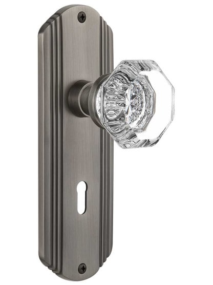 Streamline Deco Door Set With Waldorf Crystal Glass Door Knobs in Antique Pewter .